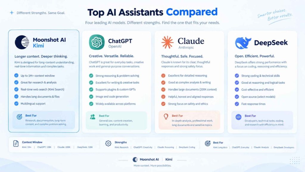 Moonshot AI vs ChatGPT vs Claude vs DeepSeek